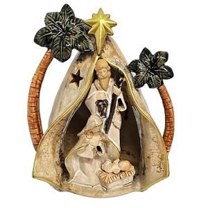 Ceramic Nativity Scene Tealight Candle Holder Holy Family Christmas 9" x 7"